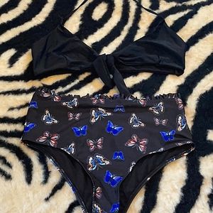 Shein butterfly bikini bottom the top is Boohoo